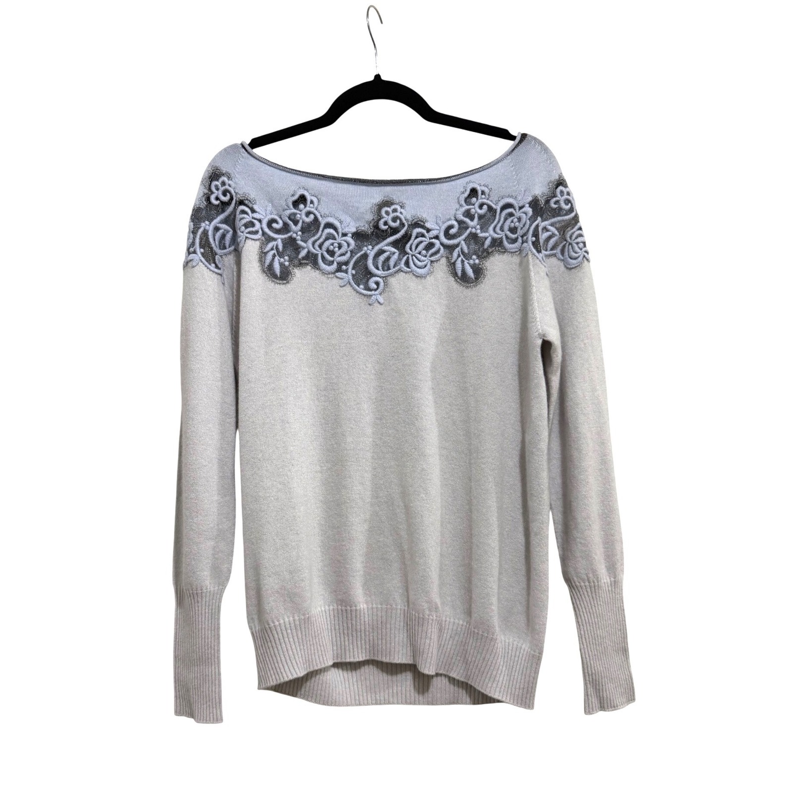 D. Exterior Italy New Cashmere Wool Bicolor Lace Sweater Blue Grey Women's Xl